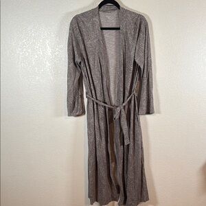 Garnet Hill Boho Paisley Gray White Midi Length Lightweight Robe Size Small
